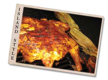 Grilled split chicken rubbed with salt free caribbean dry rub